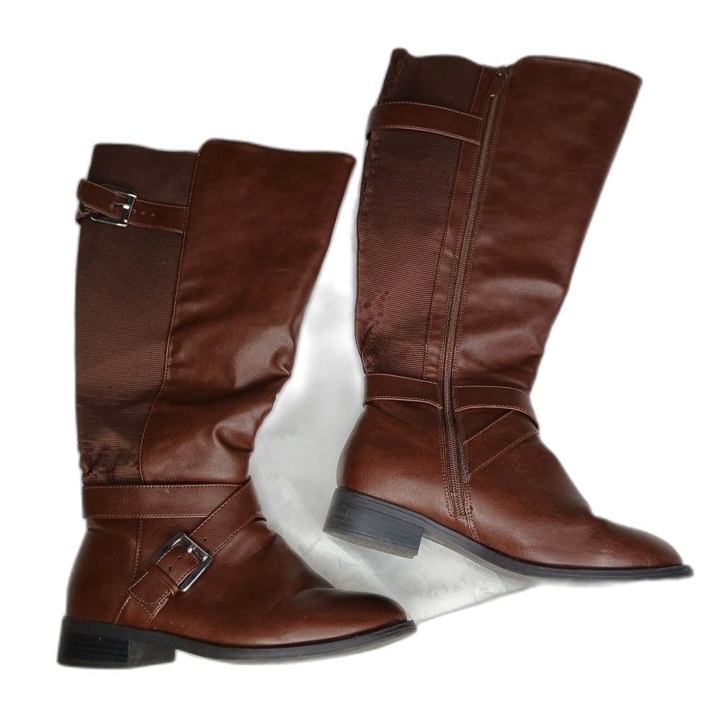 Torrid Knee Riding Boot Brown Buckle Wide Calf Size 7W - Picture 4 of 16